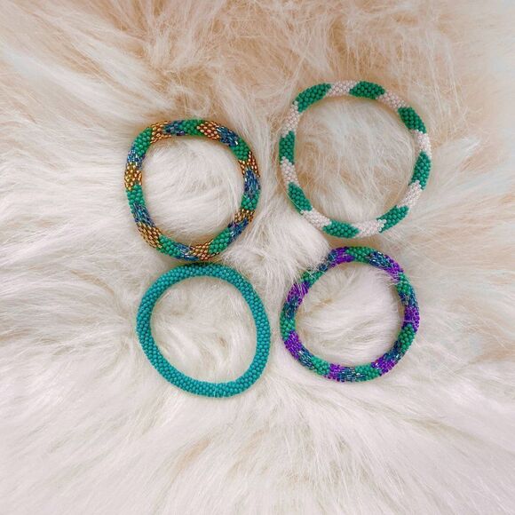 HAND CRAFTED in Nepal Beaded Bracelets (set of 4) TURQ1 - Picture 3 of 3
